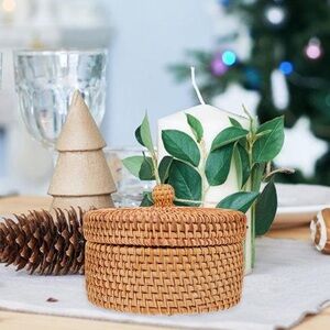 Round Rattan Storage Box w/coaster set with Lid - very nice handwoven set